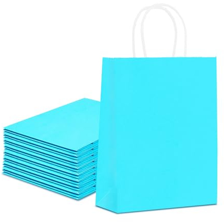 Papiertüten mit Henkel, 20 Stück Geschenktüten Papier - 21x15x8CM, Blau Kraftpapiertüte für Geburtstagsfeier, Hochzeitsfeier, Geschenk, Restaurant zum Mitnehmen, Einkaufen, Einzelhandel