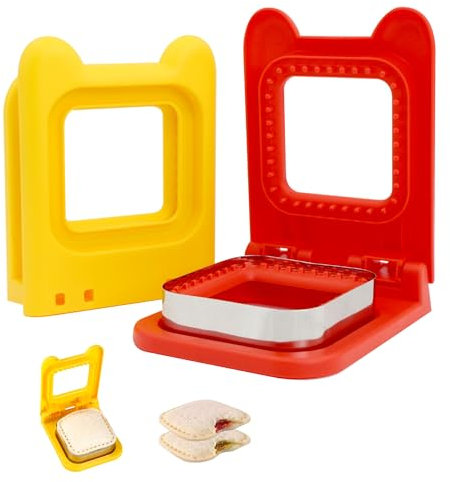 Sandwichschneider Brotausstechformen Sandwichformen Brot Ausstecher - 2 Stück Sandwich-Ausstecher und Versiegler, Edelstahl und Kunststoff, für Taschenbrote, Kekse, Bento(Rot + Gelb)