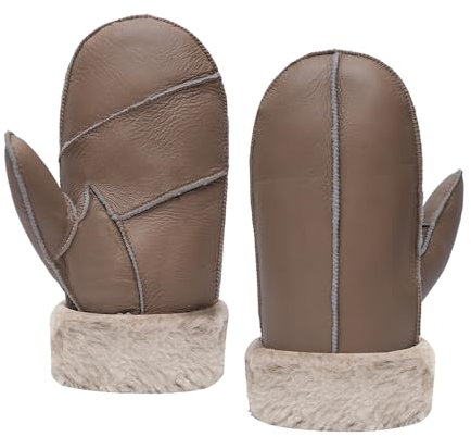 MGGMOKAY Herren Lammfell Shearling Fäustlinge Warme Lederhandschuhe,Hellbraun,L