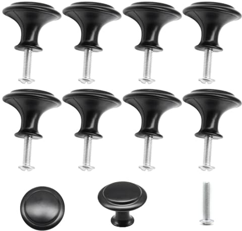 CEEYSEE 12 Stück runde Möbelknöpfe 27 mm / 1,06 Zoll einfache Griffe aus Metall mit Schrauben Knöpfe für Schubladen, Bücherregal, Möbel (27 mm, Schwarz, HSLS)