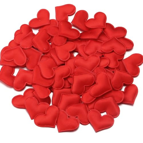 Hrlace Herz Konfetti 100 Stück Herz-Schwamm Herzförmiges 3D-Konfetti Herzen Deko Confetti Stoff Liebe Herz Tischdeko für Valentinstag, Jubiläum Dating, Hochzeitsbett, Geburtstag Deko Rot 3.2cm