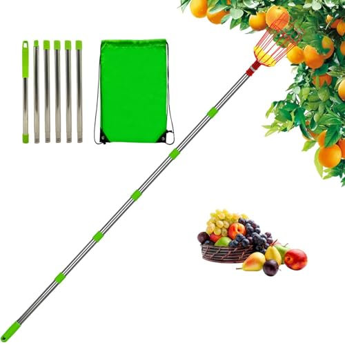 Fruit Harvesting Basket - Stainless Steel Fruit Picker, Telescopic Handle Rustproof | Lightweight Portable Fruit Picker with Basket, High Picker