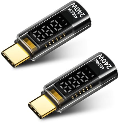 Jemey 2 adaptadores USB C de 240 W, transparente, 40 Gbps con pantalla LED, potencia de salida máxima 48 V/5 A, para iPhone 15 16 Pro Max, MacBook Pro y más dispositivos USB-C