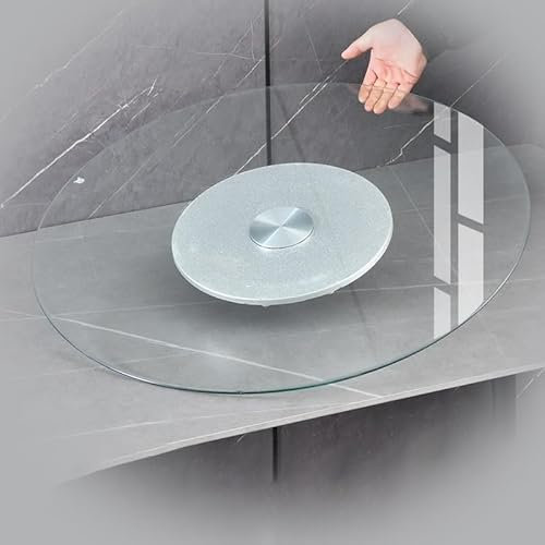 Plateau rotatif en verre trempé de 71,1 cm - Grand plateau de service rond pour la maison et la cuisine - Argenté - 90 cm