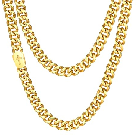 VNOX Cross Necklace for Men - Solid Silver/Gold Plated/Black Mens Cuban Link Chain Stainless Steel Necklaces, Cool Religious Christian Jewelry Gifts, 22, Metal, No Gemstone