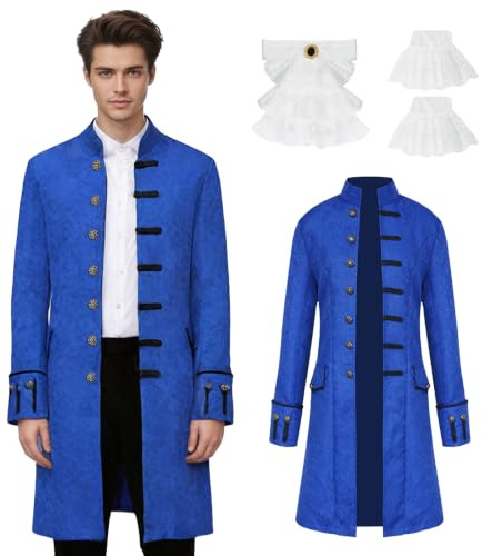 rumnigh Men's Steampunk Jacket Victorian Vintage Gothic Court Tailcoat | Medieval Victorian Vintage Jacket Uniform Long Tuxedo with collar decoration and cuff flowers for Halloween cosplay