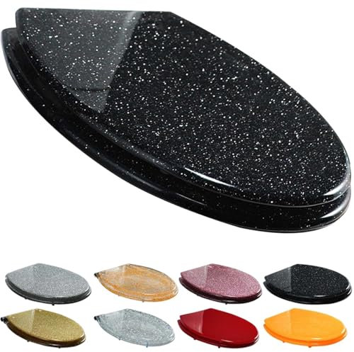 Glitter Black Toilet Seat Soft Close Heavy Duty with Quick Release Top/Bottom Fixing Easy Installation