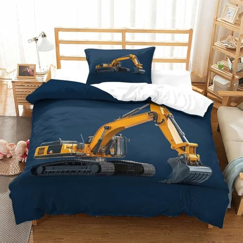 LILIlaobiao Excavators Bettwäsche Weich & Bügelfrei Diggers Bettbezüge Mit Reißverschluss Kissenbezüge（80 X 80cm） Microfaser Baumwolle Erwachsene & KinderSingle（135x200cm）