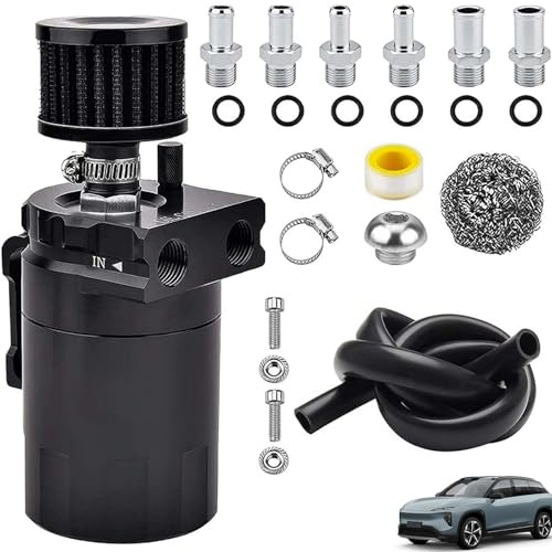 Oil Catch Can Auto,300ml Reniflard D'huile Auto,Aluminium Voiture Réservoir,Universel Séparateur Bidon Huile,Récupérateur Huile Moteur avec Filtre à Air,Tuyau et Autres Accessoires pour Une Variété
