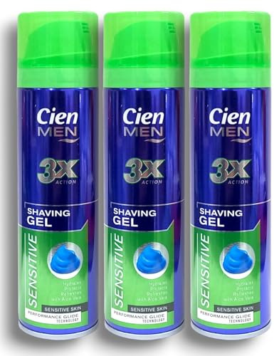 3x Cíēn Men - Lídl | 3X Action Shaving Gel for Sensitive Skin with Aloe Vera | Hydrates - Protects - Refreshes | 200mL Each