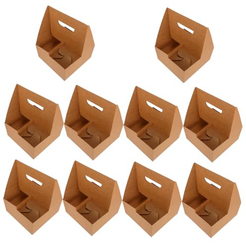 ABOOFAN 10 Piezas Portavasos de Papel Kraft Ranuras para Cerveza Bandeja Portavasos Cartón para Reparto Asa para Food Trucks