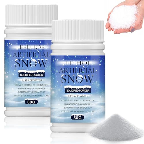 Ekukeon 2 Bottiglie Neve Finta, Neve Artificiale, Neve Finta per Decorazione, Decorazioni per la Coperta di Neve per Le Feste, Neve Artificiale per Interni, Esterni, per Decorazioni Natalizie (100g)
