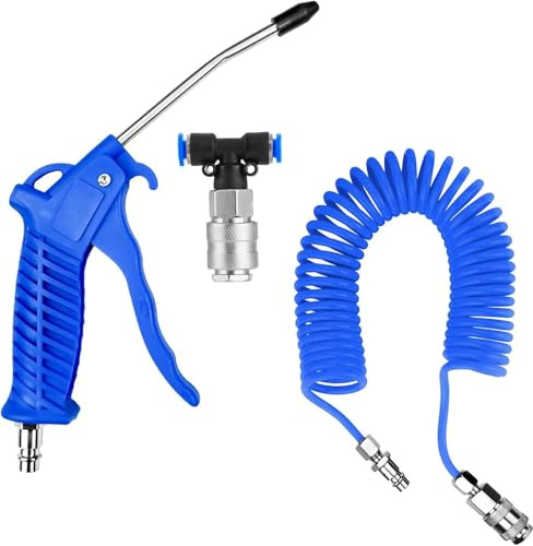 Pistola per spolverare ad aria compressa da 5 m, tubo a spirale ad aria compressa, pistola per polvere soffiata, tubo flessibile per la pulizia della spina della polvere, blu