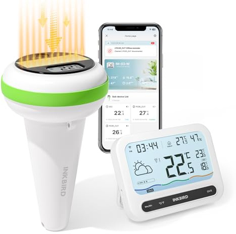 Inkbird Solar Wifi Pooltermometer, IBS-P03R med IM-03 Wifi Gateway Combo Kit, Temperaturfuktighetsmätare med UV-index, för pooler, varma källor, badtunnor, babypooler, dammar