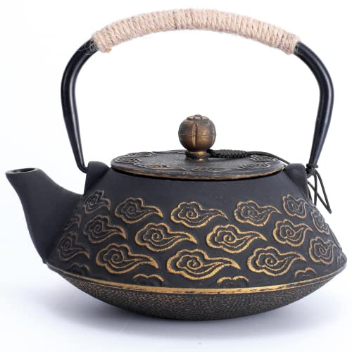 Teiera giapponese in ghisa, teiera giapponese con infusore per foglie sciolte, bollitore da tè con rivestimento interno smaltato, motivo nuvole, 800 ml, blu cielo