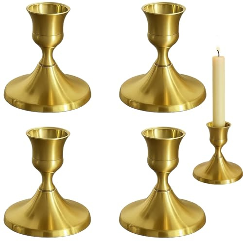 4 Stück Kerzenständer Gold, 7 X 6.7 cm Vintage Kerzenhalter Für Stabkerzen, Kerzenhalter Gold, Elegante Tischdeko Für Weihnachten, Hochzeit Und Romantische Dinner