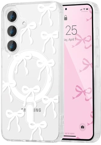 UEEBAI Cover Magnetica per Samsung Galaxy A17 5G Trasparente con Ricarica Senza Fili, Custodia per Telefono con Motivo Farfalla Antiurto Bumper per Ragazze Donne, Bianco