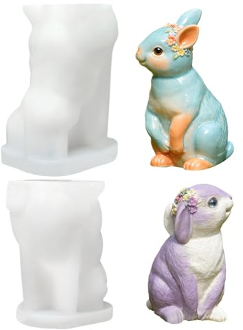 para velas de conejito 3D, de silicona para figuras de conejo para manualidades de arcilla de yeso de chocolate, juego de 2 piezas, molde flexible antiadherente para sala de estar, dormi