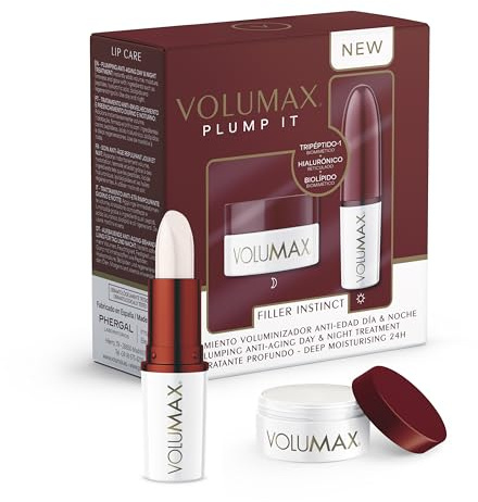 Volumax Plump it Filler Instinct | Tratamiento labial antiedad voluminizador día y noche | Volumen Natural | Tecnología Filler Instinct | Tripéptido 1 y ácido hialurónico reticulado | 4g + 4g