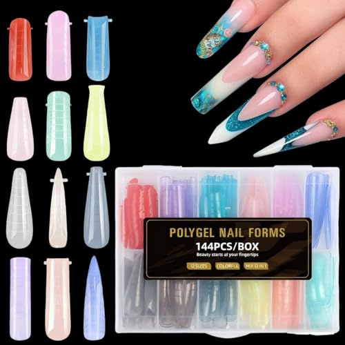 TEOZBLU 144 Pcs Poppit Ongle Kit, Réutilisable Mat Stiletto Amande Capsule Americaine Ongle Gel Nail d'Extension Kit Multicolore Faux Ongles Couverture Complète, Pmma Gel Pose Manucure, Press On Nails