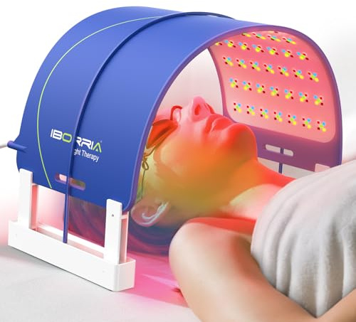 IBORRIA AuraCure LED Rotlichttherapie Panel für Gesicht & Körper – 490 Hochleistungs-LEDs, 5 Wellenlängen, 3 Intensitäten, 3 Timer 15/20/30 Min, 48W (Blau)