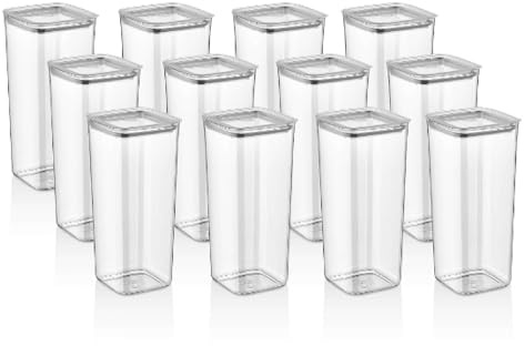 Vip Ahmet 12 Stück XXL Vorratsdosen Speisekammer - 2L extra hohe luftdichte Lebensmittelbehälter mit Vakuumdeckel für Spaghetti und Schüttkörner - 29cm Crystal Mica