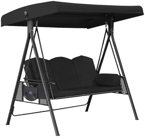 Ersatzdach für Hollywoodschaukel,191x120x20cm 3 Sitzer Dach für Hollywoodschaukel,Wasserdicht Ersatz-Bezug Ersatzbezug Sonnendach, 600D Oxford-Stoff (Schwarz)