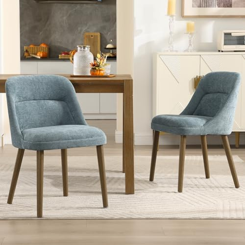 DAYALANE Esszimmerstühle 2er Set, Küchenstühle mit Holzbeinen, Blau | Polsterstuhl aus Chenille, Akzentstühle mit Rückenlehne, Seitenstühle Dining Chairs für Esszimmer Wohnzimmer