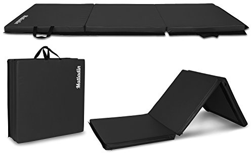 Bonnlo Yogamatten dick, 3-fach faltbare Fitnessmatte, rutschfeste PU&EPE-Turnmatte, Übungs-Pilatesmatte, Gymnastikmatte für Übungen, Yoga, Gymnastik (schwarz, 180x60x5 cm)