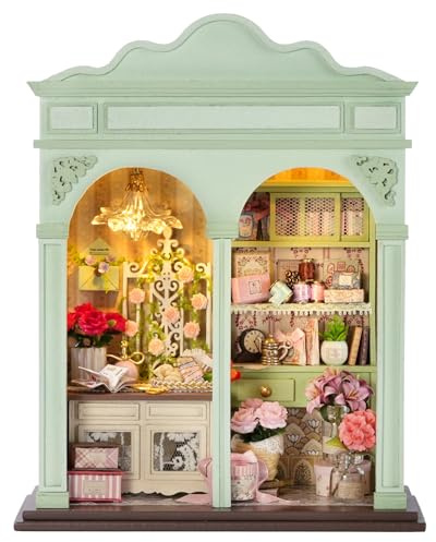 CUTEROOM Kit de construction de maison miniature à faire soi-même pour adultes avec lumières LED – Mini modèle de maison de poupée réaliste et meubles en bois, kit créatif pour décoration d'intérieur