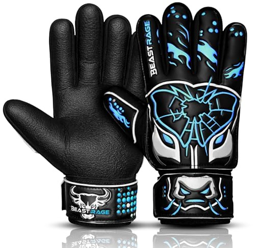 BEAST RAGE Målvaktshandskar för barn – Premiumhandskar med halkfritt Super Grip, 3+4 mm laminerad handflata, lätt ovansida (3+4 mm), justerbart handledsband; för barn, ungdomar och vuxna