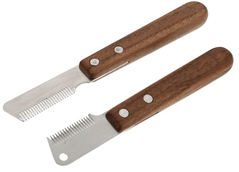 ibasenice Rastrillo Subpelo de Mascotas 2piezas Mango Ergonómico de Madera y Acero Inoxidable para Eliminar Pelo Suelto y Prevenir Fatiga en Manos Profesionales
