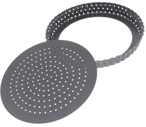 CLISPEED Teglia per Crostata Stampo Forato in Acciaio al Carbonio con Fondo Removibile e Rivestimento Antiaderente, per Pizza e Dolci Rotondi