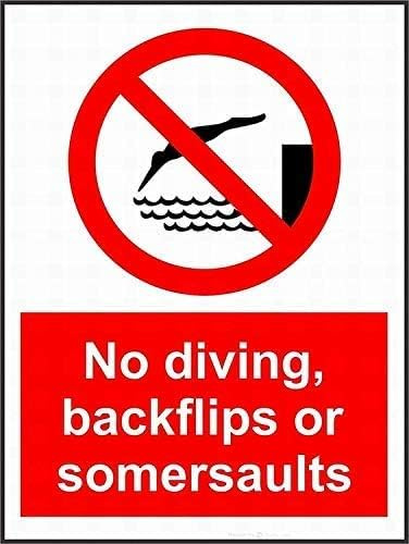 Varningsskylt, poolregler skylt, pool säkerhetsskylt ingen dykning backflips eller somersaults simbassäng säkerhetsskylt 20 x 30 cm
