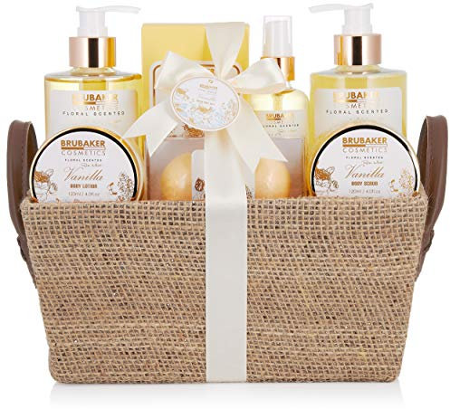 BRUBAKER Cosmetics Bade- und Dusch Set Vanille Rosen Minze Duft - 8-teiliges Geschenkset in Henkelbox