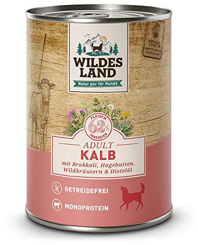 WILDES LAND – Wild | Nassfutter mit extra hohem Fleischanteil und natürlichen Zutaten für ausgewachsene Hunde. Alleinfutter ohne Zusatzstoffe in der Dose | 6x400g Wild