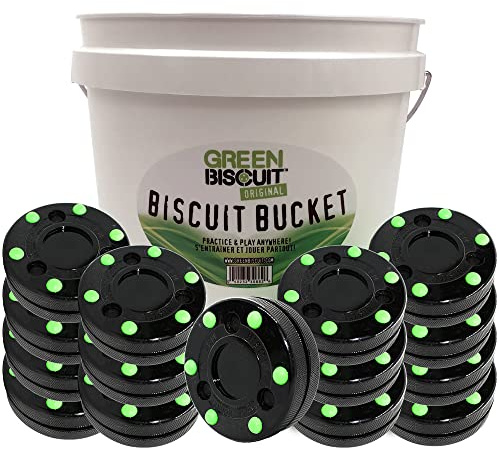 Green Biscuit Roller Hockey Puck Bucket 15 Pucks