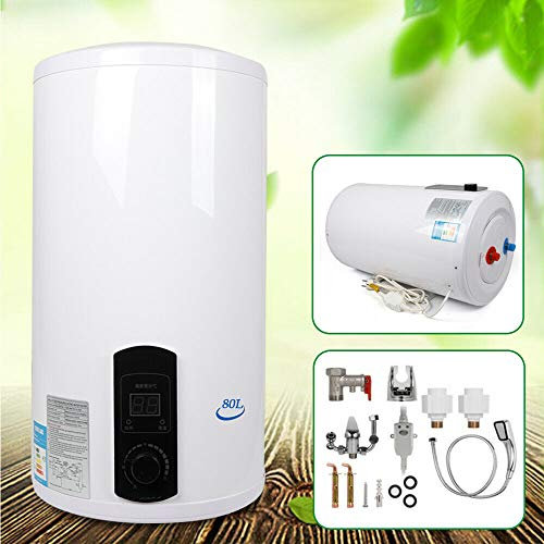 Berkalash - Scaldabagno elettrico con doccetta, 2 kW, 30-75 °C, scaldabagno verticale verticale, set doccia elettrico (80 l)