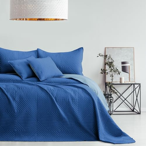 RESTILO Tagesdecke blau himmelblau 240x260 Bettüberwürf zweiseitig Softa | Ultrasonic Steppung Polyester
