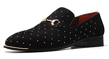 LCQL Mens Fashion Penny Suede Loafers Business Casual Slip on Driving Flat Dress Shoes Moccasin Smoking Slippers Size 9 Black