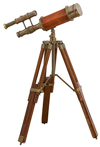Doppel-Teleskop mit Holz-Stativ Fernrohr Fernglas Messing Antik-Stil