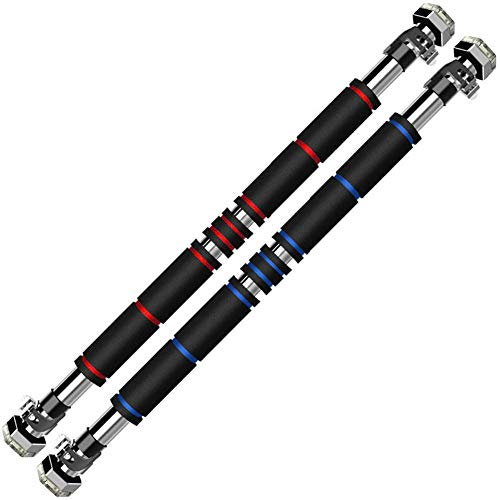 Klimmzugstange, Verstellbarer Oberkörpertrainer, Multifunktionaler Trainer für Den Heimgebrauch An Der Tür Oder Auf Dem Boden Benutzergewicht Bis Zu 200 Kg (Schwarz Rot,60-100CM)