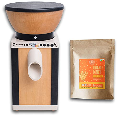 KoMoMio Schwarz | Made in Austria | Edelkorund und Keramik Mahlstein | + 2,5 kg Bio Dinkel