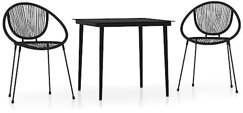 PUGYNBK Jeu de salle à manger de jardin 3 pièces noir table verre acier