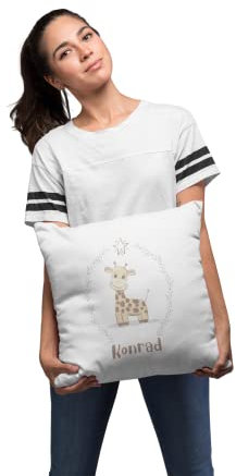 Sambosa Kinder Kissen Personalisiert mit lustigem Giraffe Motiv und Wunschname - individuelle Geschenke Kissenbezug Kissenhülle Kind Geburtstag Junge Mädchen Geschenkidee