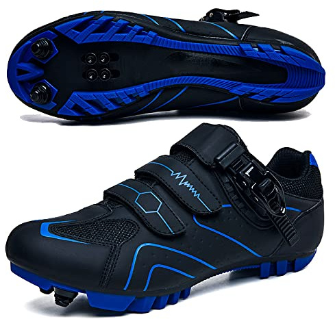 GZQIAWY Radfahren MTB Schuhe Herren Sport Route Cleat Road Dirt Bike Speed ​​Flat Sneaker Racing Damen Fahrrad Mountain SPD Biking Blaue und Schwarze Berge 43