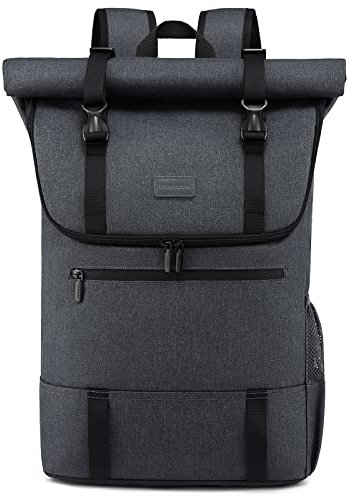 LOVEVOOK Rucksack Damen Herren für 17 Zoll Laptop, Wasserdichter Roll Top Rucksack groß stylische Rucksäcke mit für Arbeit Universität Reisen, Dunkelgrau