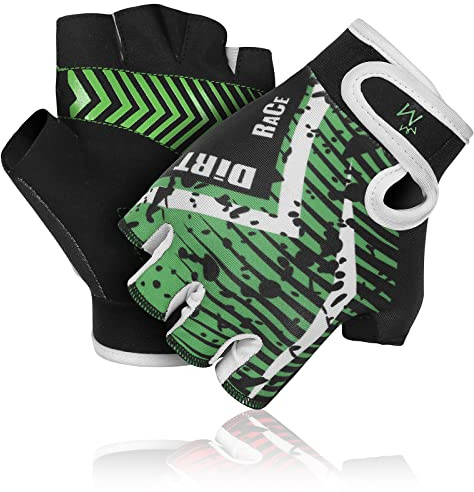 MARIB Cycling Gloves for Kids Half Finger Children Bicycle Outdoor & Gym Glove for Junior Toddler Boys Girls for Riding Biking Sports are Non-Slip, Youth Age 2-10 (Green, Year 5-6)