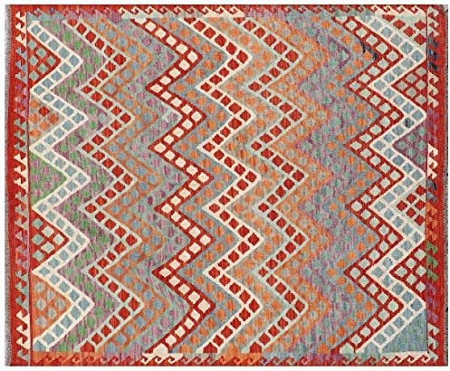RUG PRINCE Afghan Maimana Kelim Teppich 160x200 Handgewebt Bunt Geometrisch Handarbeit a