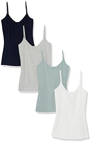 Amazon Essentials Women's Knitted V-Neck Layering Cami (Available in Plus Size), Pack of 4
